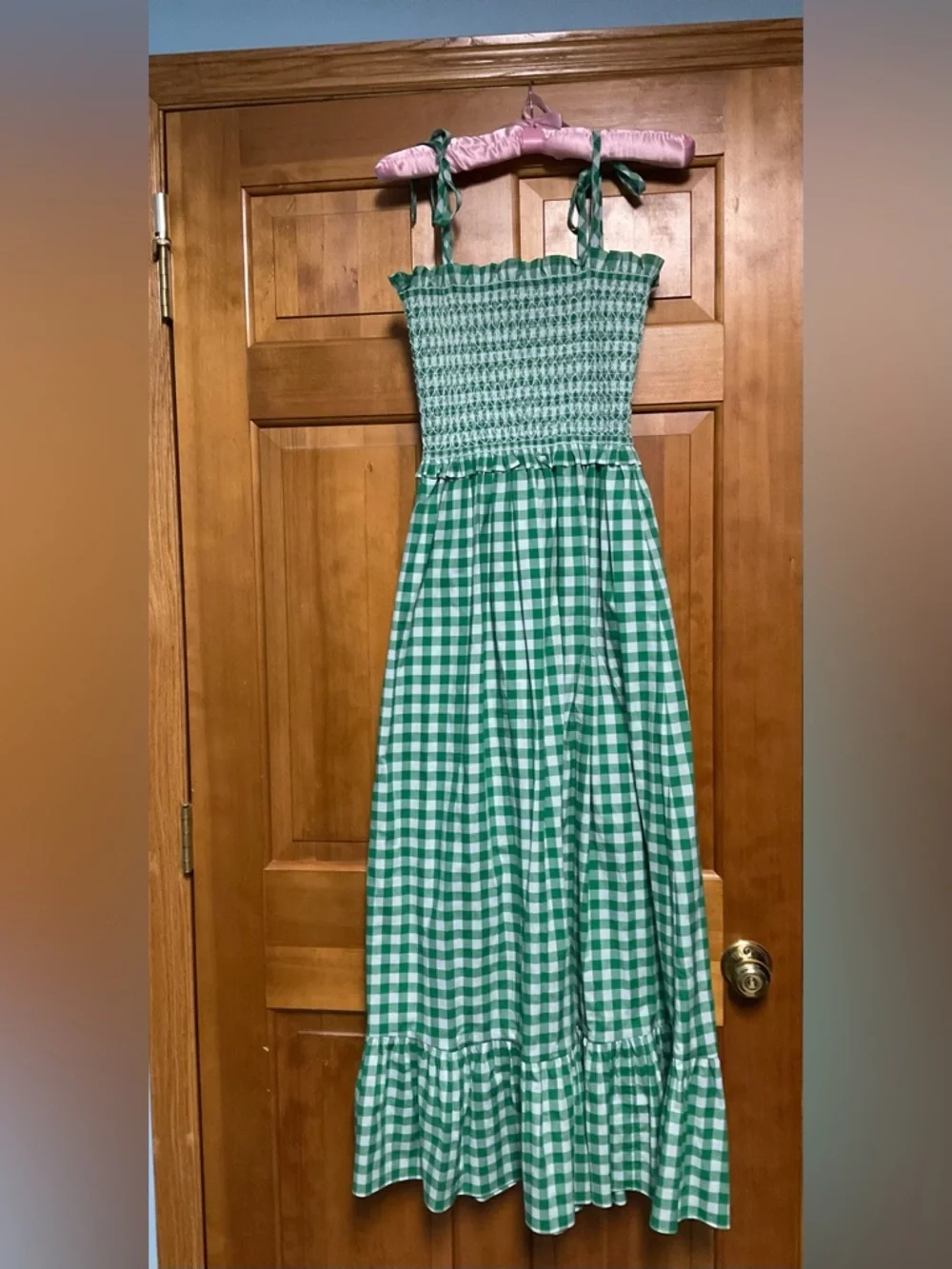 Kate Spade Gingham check Smocked-Bodice Maxi Dress in Wintergreen Sz medium NWT - Picture 8 of 12
